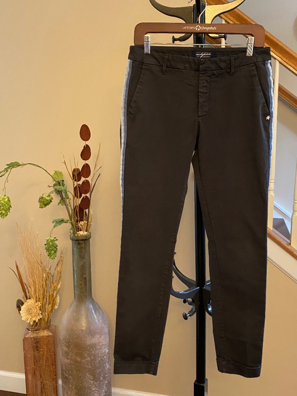 NickJean Amsterdam Slim Chino Pants Side Stripe Black Grey Women's Sz 29 (EU38)